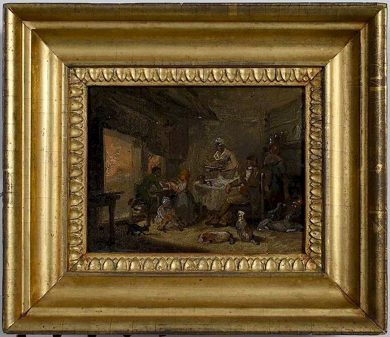 Appraisal: British School Genre Painting th century Interior Scene With Figures