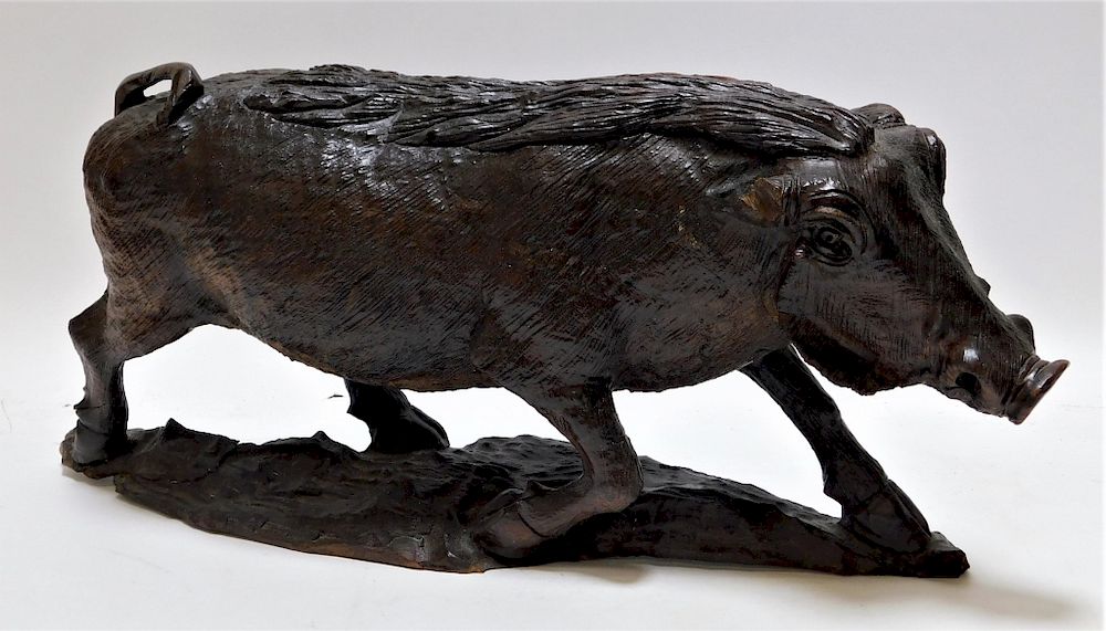 Appraisal: German Black Forest Carved Wood Boar Sculpture Germany Early th