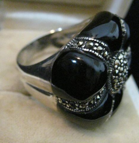 Appraisal: JET MARCASITE STERLING PILLOW RING