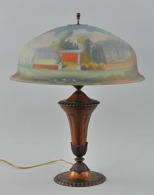 Appraisal: A Pairpoint Lamp with Reverse Painted Shade Metal base with