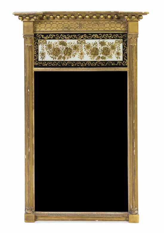 Appraisal: An American Federal Giltwood Tabernacle Mirror having a shaped cornice