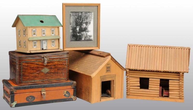 Appraisal: Lot of Tin Boxes Wooden Houses Accessories Description Includes one