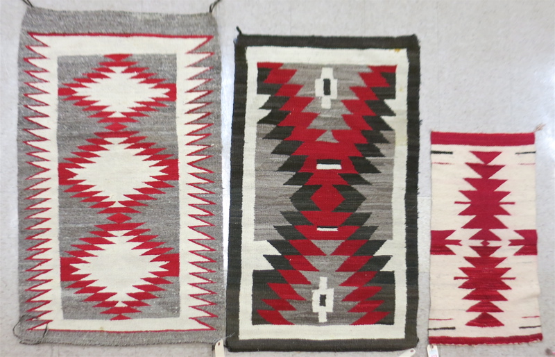 Appraisal: THREE NAVAJO WEAVINGS sizes x x and x inches