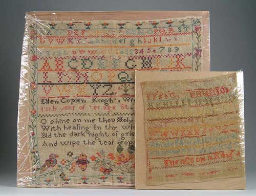 Appraisal: TWO SCHOOL GIRL NEEDLEWORK SAMPLERS BY ELLEN COPLEN KNIGHT w