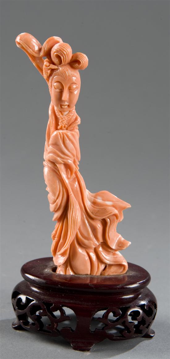 Appraisal: Chinese carved coral Guanyin Late th early th century Guanyin