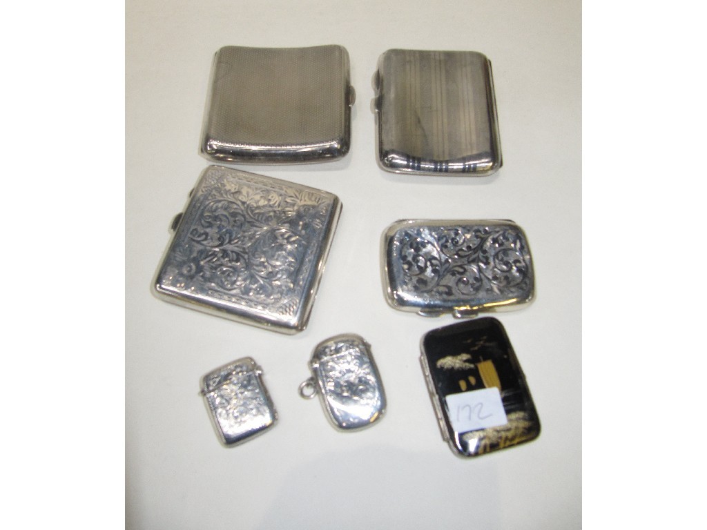 Appraisal: Lot comprising four silver cigarette cases to silver vestas and