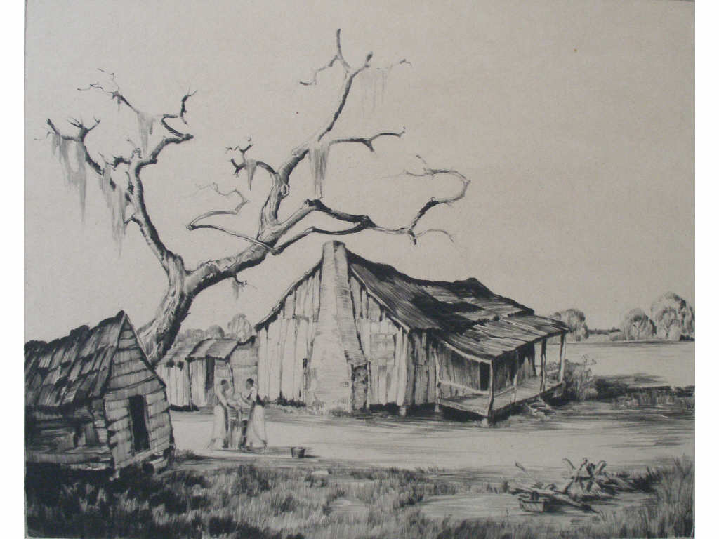 Appraisal: Alfred Hutty SC - Low Country Cabin etching depicts a