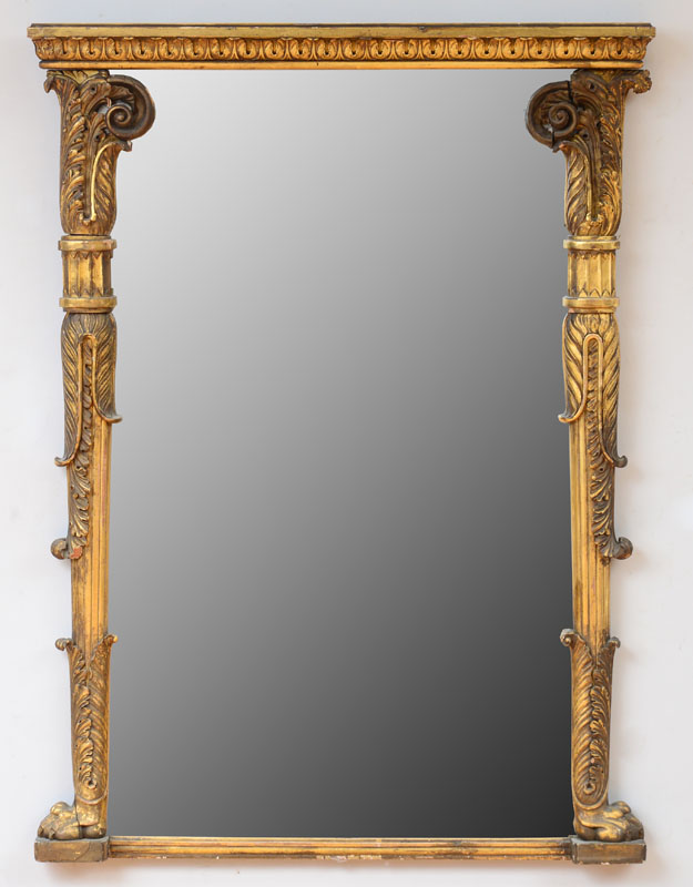 Appraisal: CLASSICAL CARVED WOOD AND GILT-GESSO PIER MIRROR Lacking crest x