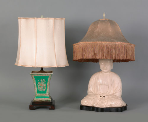 Appraisal: Chinese crackle glaze table lamp th c in the form