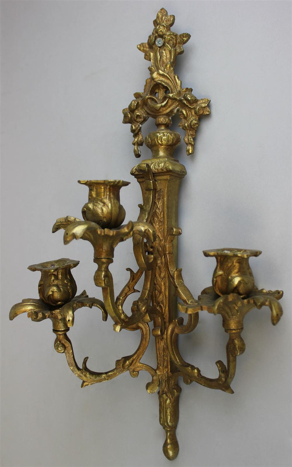 Appraisal: NAPOLEON III BRONZE THREE LIGHT SCONCE th Century with scroll