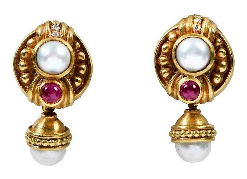 Appraisal: Judith Ripka kt Gemstone Earrings each with three round brilliant