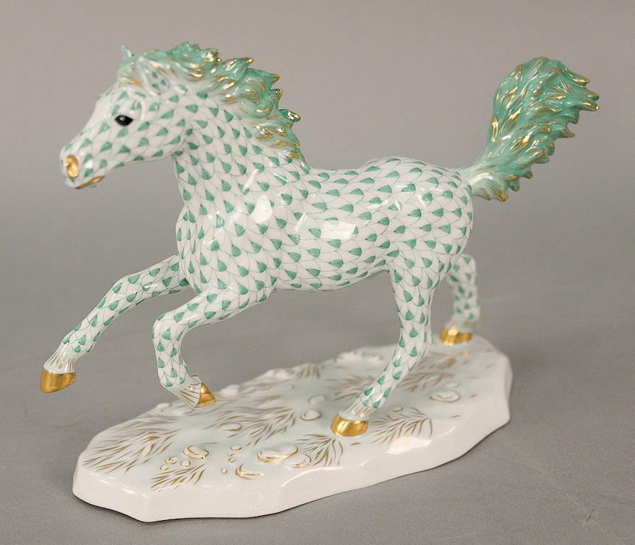 Appraisal: Large Herend porcelain horse figurine green fishnet with gold gilt