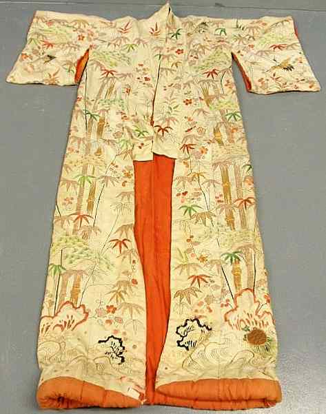 Appraisal: Japanese kimono with gold thread embroidery As found