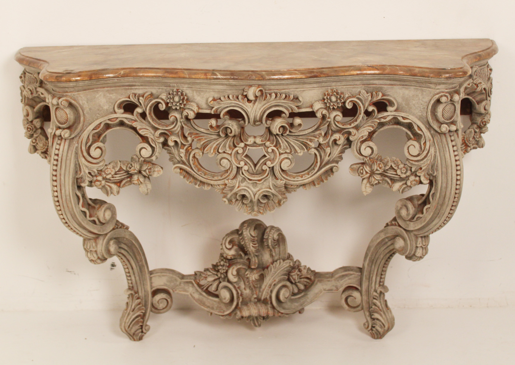 Appraisal: LOUIS XV PAINTED AND GILT CONSOLE W FAUX TOP Louis