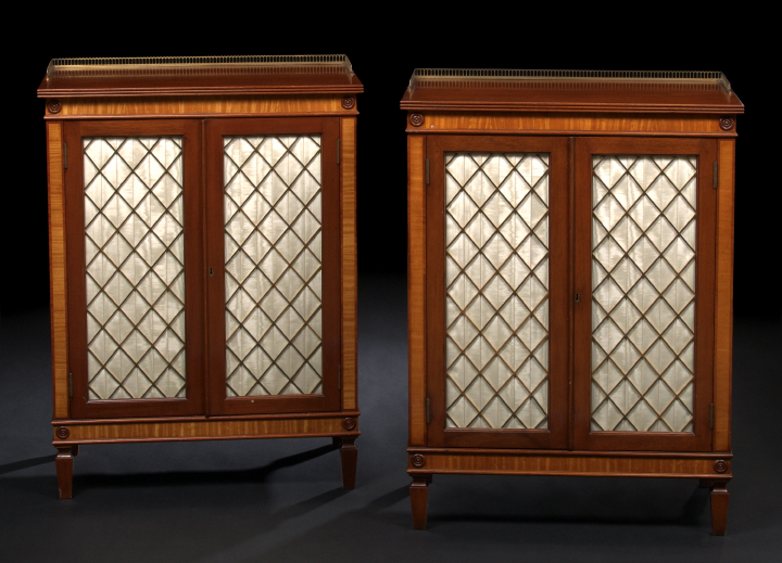 Appraisal: Pair of Edwardian-Style Mahogany and Satinwood Cabinets mid- th century