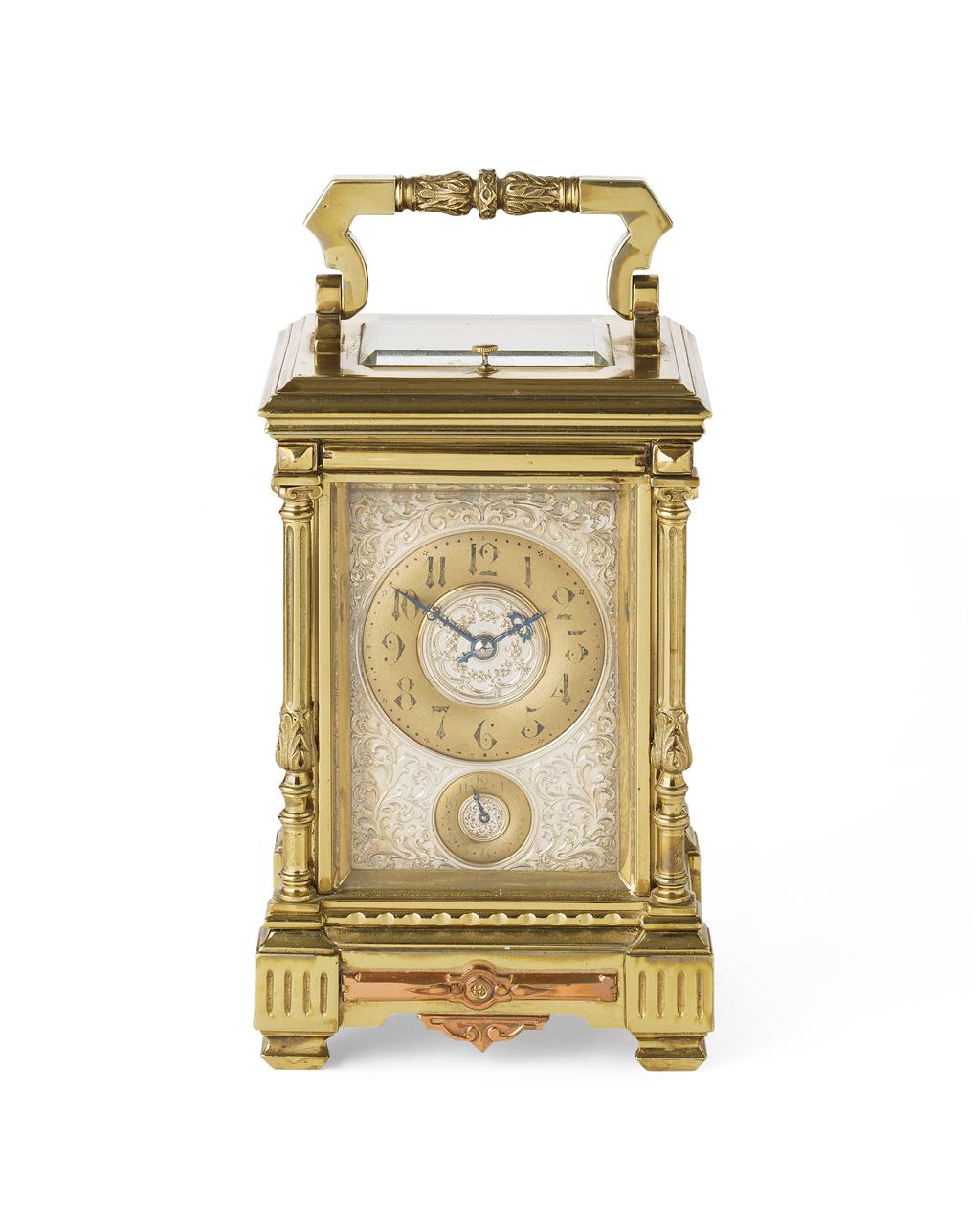 Appraisal: FRENCH GILT BRASS AND COPPER GRANDE SONNERIE CARRIAGE CLOCK TH