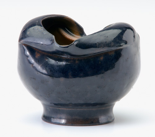 Appraisal: GEORGE OHR Squat vessel with folded opening covered in mottled