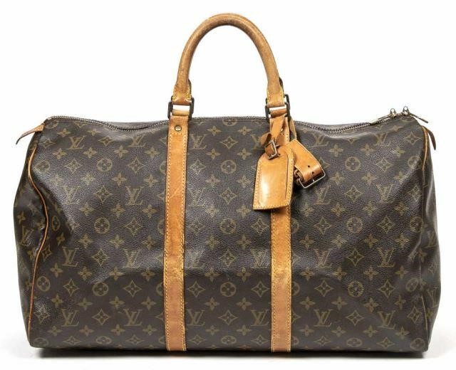 Appraisal: Louis Vuitton Keepall duffle bag in monogram coated canvas with