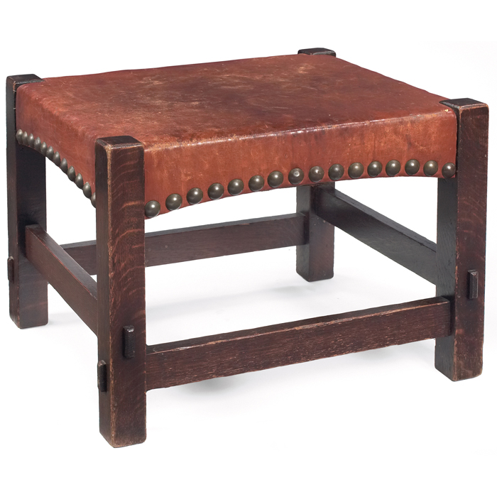 Appraisal: Gustav Stickley footstool early arched form with thru-tenon construction nicely