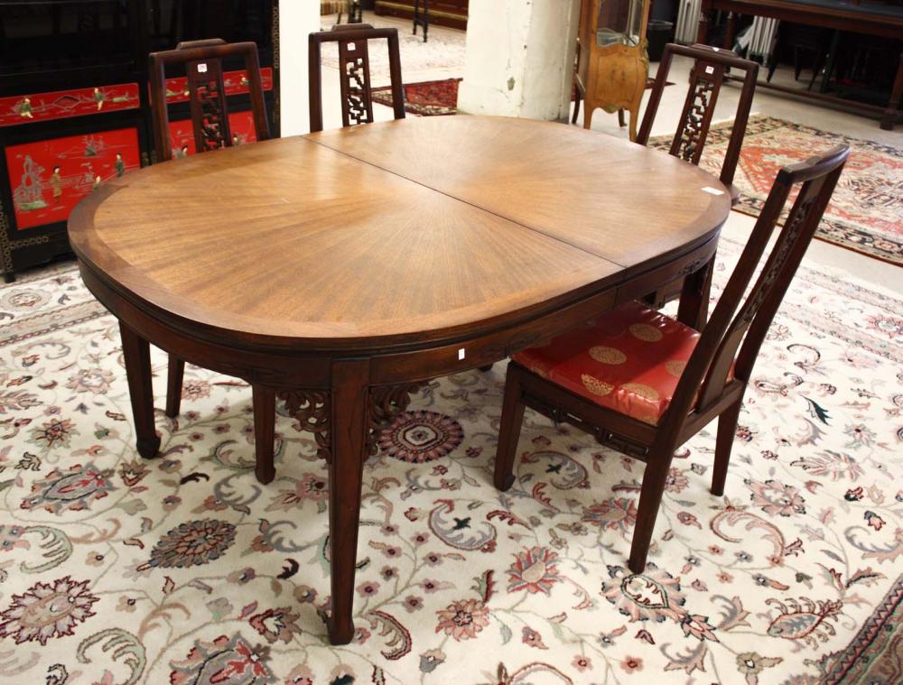 Appraisal: CHINESE EXPORT DINING TABLE SIX CHAIRS AND THREE LEAVE SET