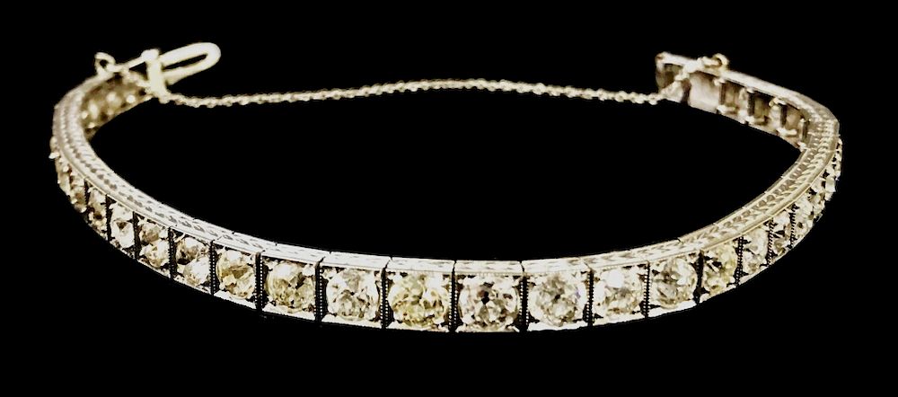 Appraisal: Tested Platinum Lady's Diamond Tennis Bracelet Tested platinum lady's diamond