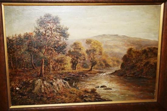 Appraisal: Scottish school th th century RIVER SCENE WITH FLY FISHERMAN