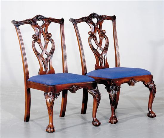 Appraisal: Twelve Chippendale style carved mahogany dining side chairs shaped and