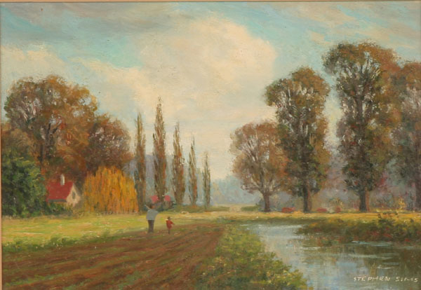 Appraisal: Stephen Sims British th century early fall stroll oil on