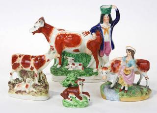 Appraisal: lot of English Staffordshire figural groups th century each depicting