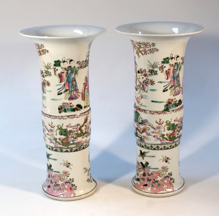 Appraisal: A pair of Jiaijing style Chinese vases each trumpet body