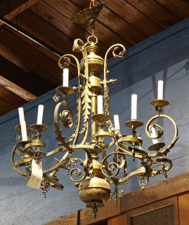 Appraisal: Gothic style patinated bronze chandelier Gothic style patinated bronze chandelier