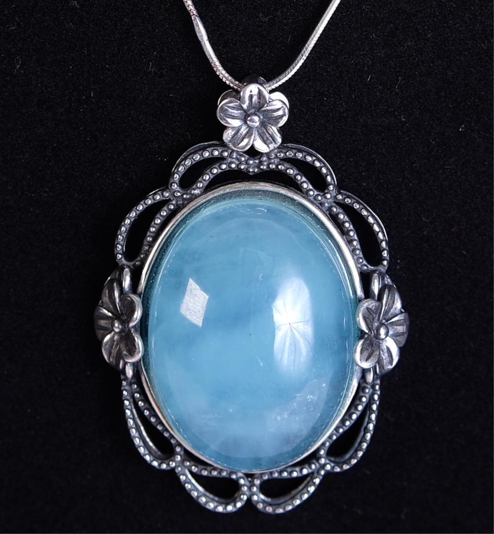 Appraisal: STERLING BLUE LARIMAR PENDANT NECKLACEBlue Larimar in decorative openwork and