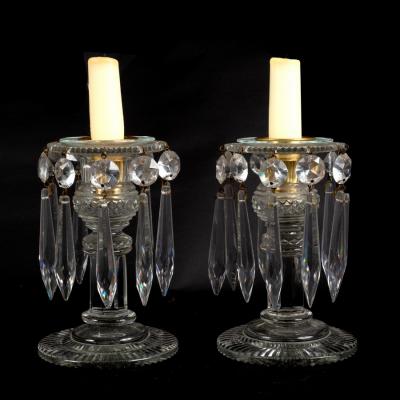 Appraisal: A pair of glass candle lustres cm high