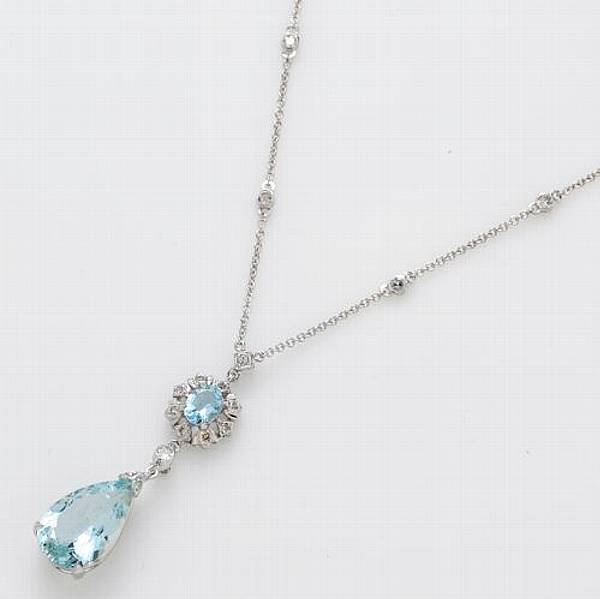 Appraisal: An aquamarine diamond and k white gold necklace length in