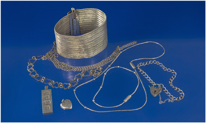 Appraisal: Box of Silver Jewellery Chain bracelet ingot locket etc