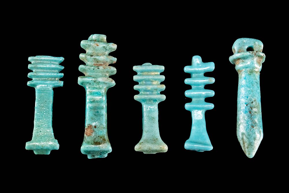 Appraisal: Egyptian Faience Djed Pillar and Wadj Papyrus Amulets Egypt Late