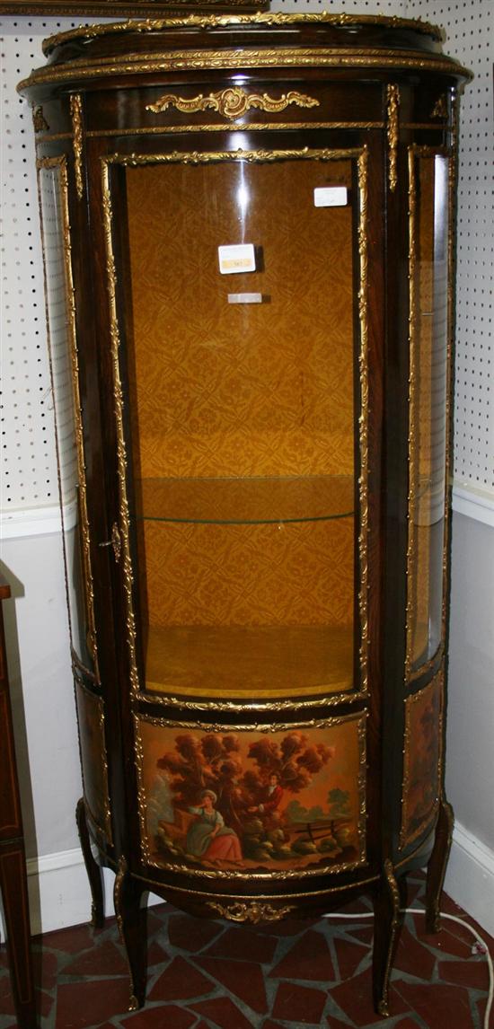 Appraisal: Louis XV style mahogany and ormolu demilune vitrine stepped and