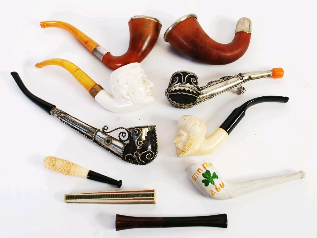 Appraisal: COLLECTION OF SEVEN PIPES including TWO with hallmarked silver mounts