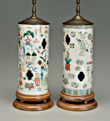 Appraisal: Two Chinese famille rose hat stands cylindrical with quatrefoil openings