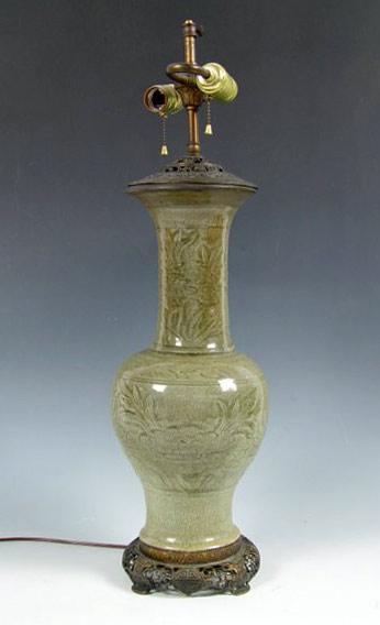 Appraisal: CHINESE YEN YEN CELADON VASE With later metal fittings for