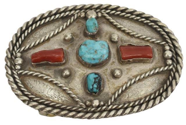 Appraisal: Native American silver content unknown belt buckle signed K with