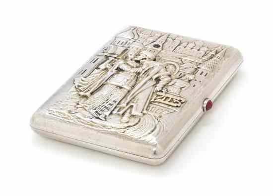 Appraisal: A Russian Silver Gold and Gem Inset Cigarette Case of