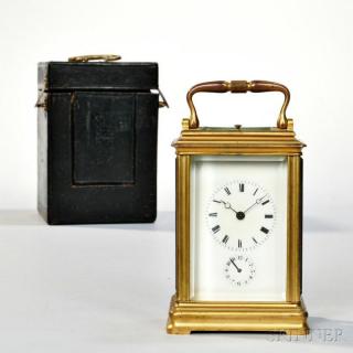 Appraisal: Pons Hour Repeating Carriage Clock France c gilt-brass and beveled