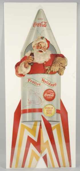 Appraisal: Cardboard Coca-Cola Santa in Rocket Cutout Description Very clean with