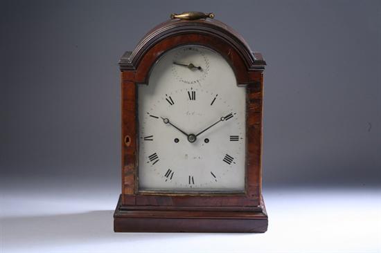 Appraisal: GEORGE III MAHOGANY DOME-TOP BRACKET CLOCK Enamel face with Roman