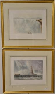 Appraisal: Set of three unsigned watercolor on paper Niagara Horseshoe Falls