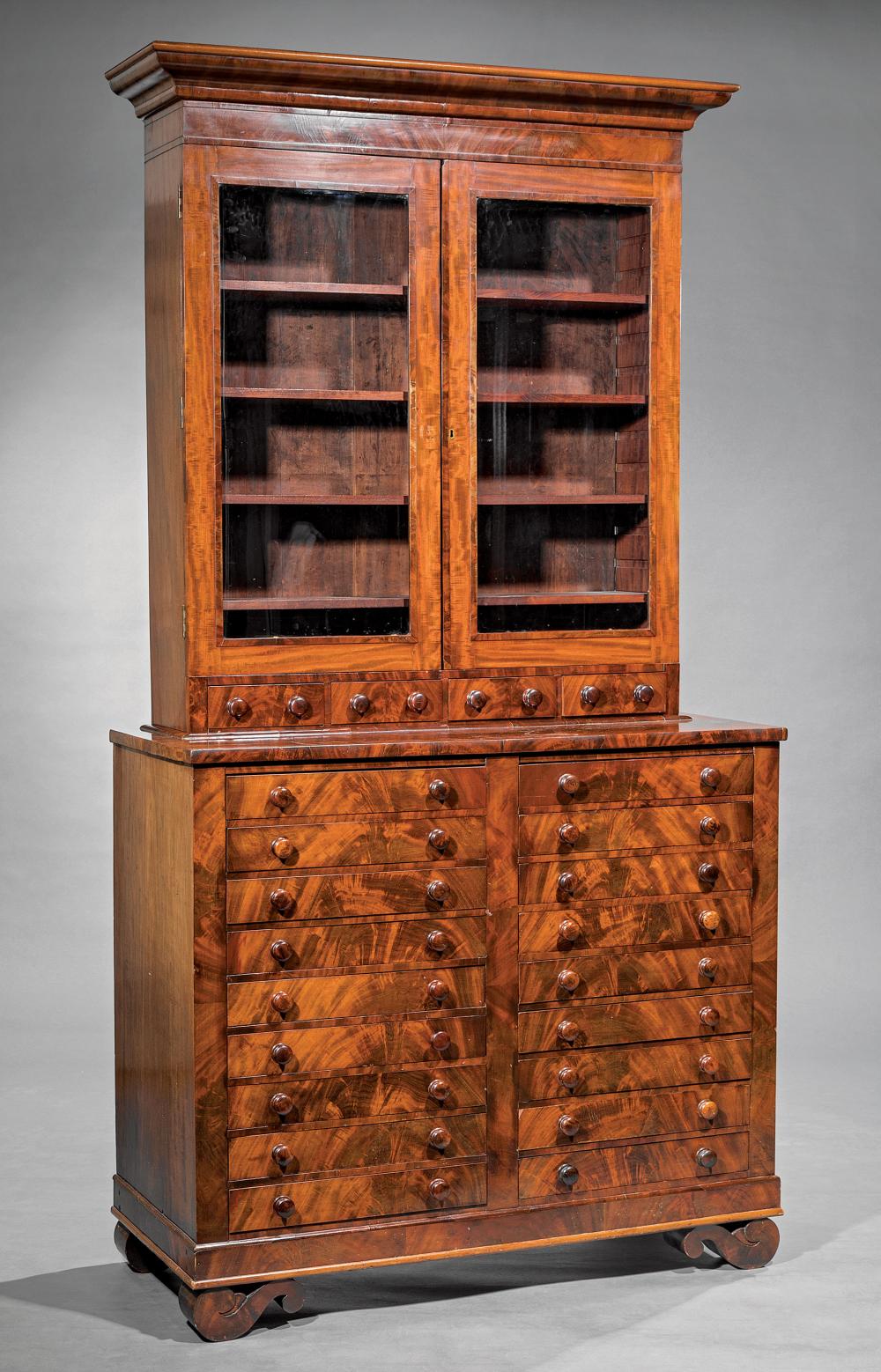 Appraisal: American Carved and Figured Mahogany Cabinet mid- th c upper