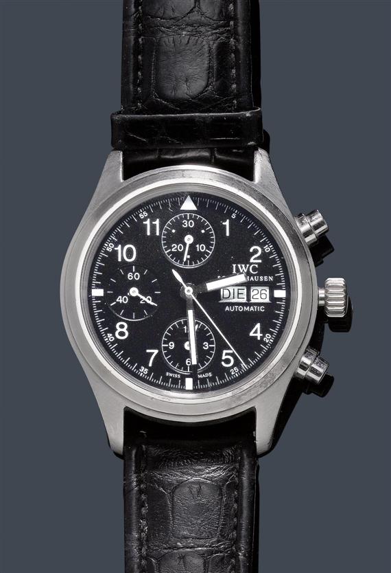 Appraisal: A PILOT'S WATCH CHRONO-AUTOMATIC IWC 's Steel Ref Matt-finished case