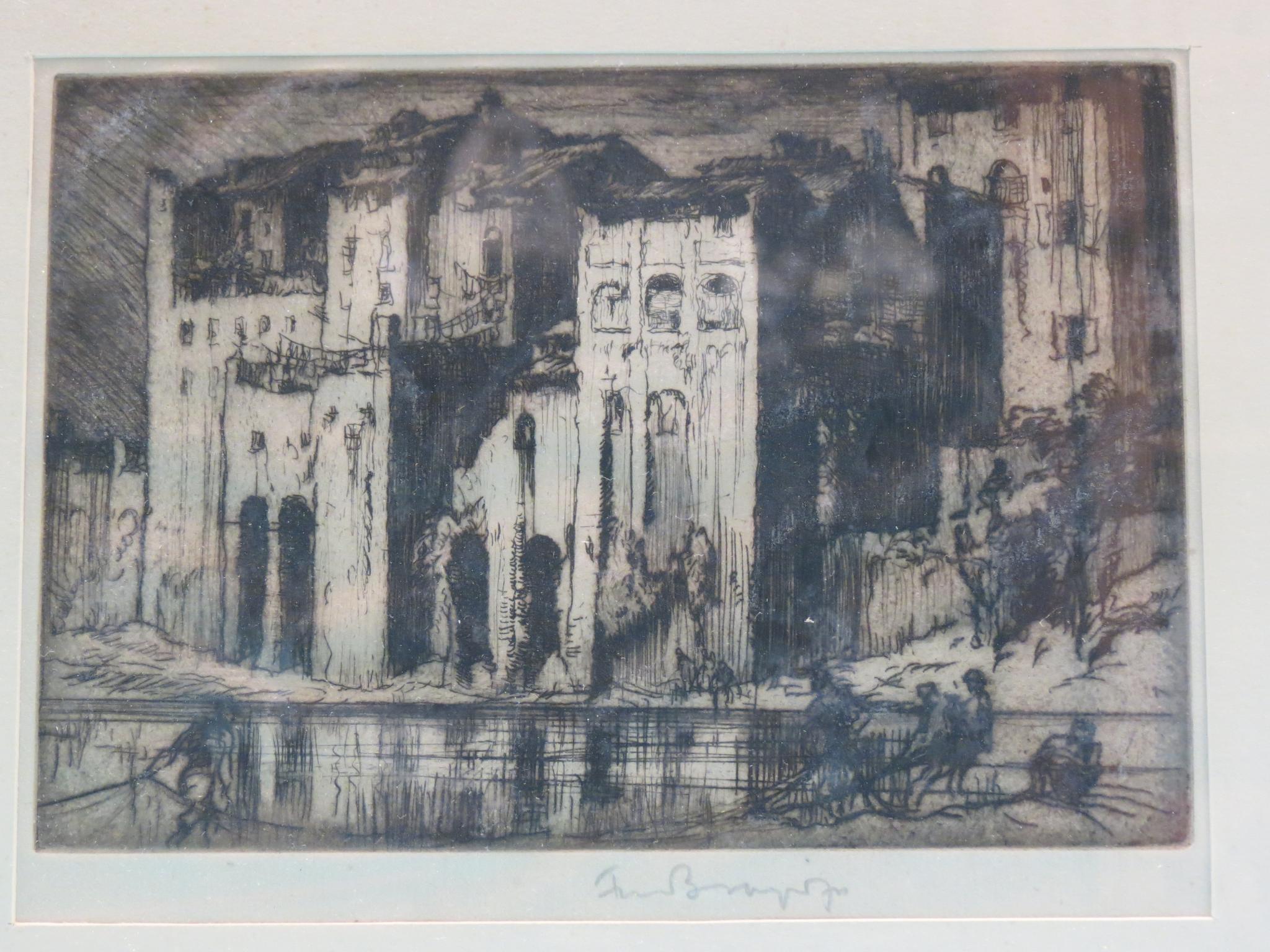 Appraisal: Two Sir Frank Brangwyn monochrome etchings - Old Houses on