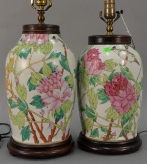 Appraisal: Pair of Chinese jars made into table lamps vase ht